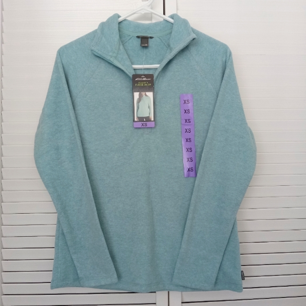 EDDIE BAUER Turquoise Blue Fleece Long Sleeved Pull Over Women's Size XS *NWT